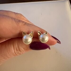 Pearl Cat Ear Stud Earrings